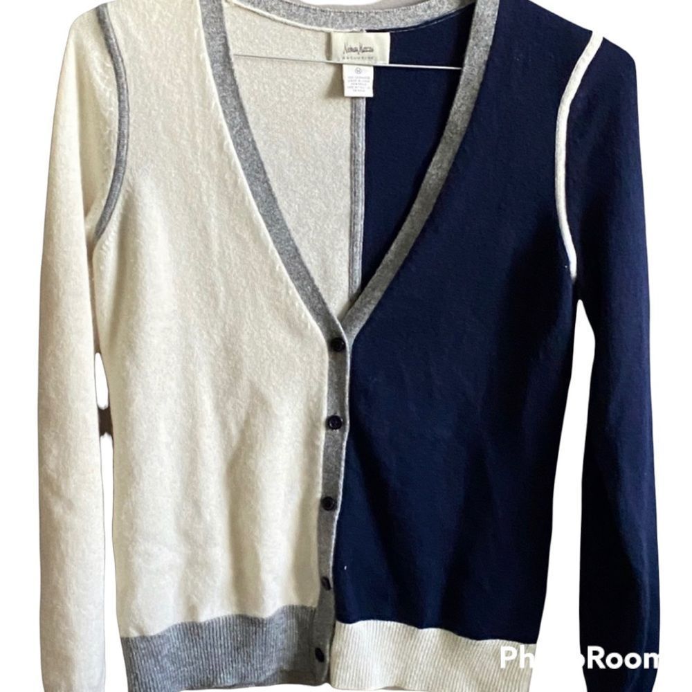 Nieman Marcus Cashmere Color Block Cardigan